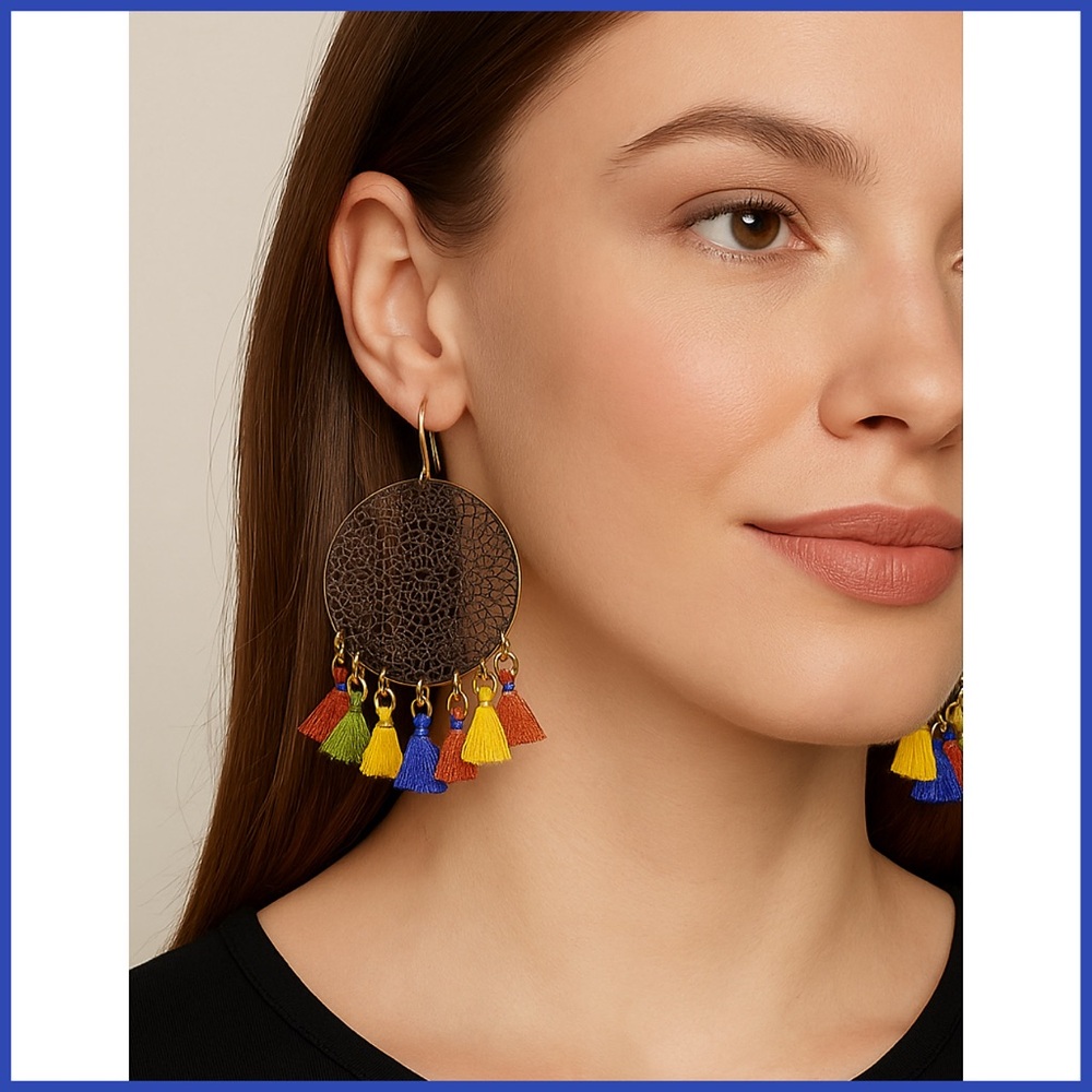 Jones NY Multicolored Filigree Gold Tassel Earrings